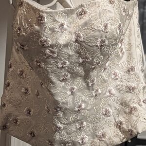 Strapless Floral Lace Dress in Cream